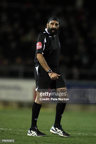 Referee Jarnail Singh in action during the Coca Cola League One Match between Northampton Town and Leyton Orient at Sixfields Stadium on January 25,...