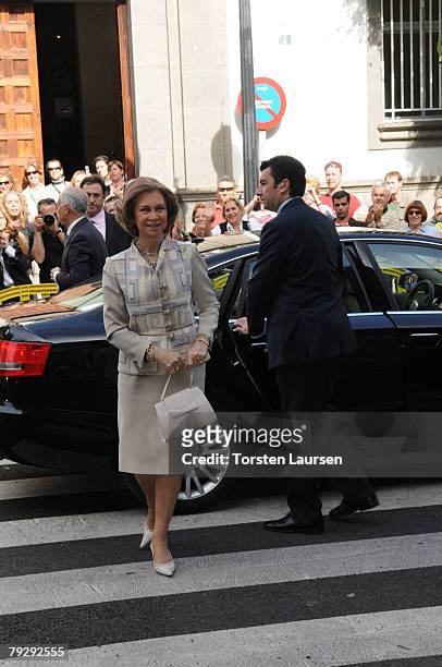 Queen Sophia of Spain visits the Africa House with representatives of the Government of Gran Canaria on January 28, 2008 in Las Palmas, Spain.