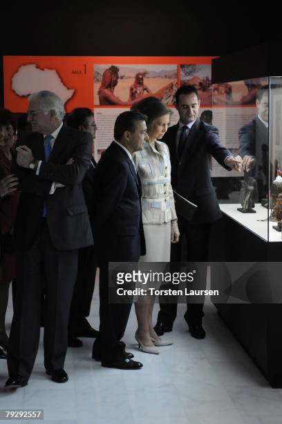 Queen Sophia of Spain visits the Africa House with representatives of the Government of Gran Canaria on January 28, 2008 in Las Palmas, Spain.