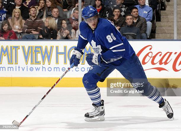 Nik Antropov of the Toronto Maple Leafs skates against the Washington Capitals on January 23, 2008 at the Air Canada Centre in Toronto, Ontario,...