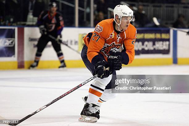 Matt Keith of the Bridgeport Sound Tigers skates during the third period against the Philadelphia Phantoms on January 23, 2008 at the Arena at Harbor...