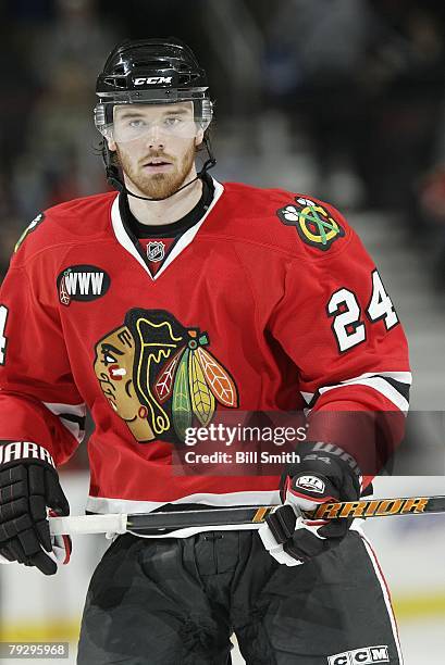 Martin Havlat of the Chicago Blackhawks skates into position during a game against the Dallas Stars on January 9, 2008 at the United Center in...