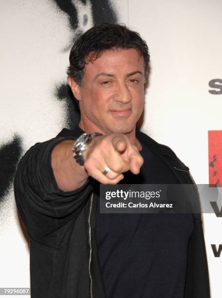 Actor Sylvester Stallone attends the premiere of "John Rambo" on January 28, 2008 at the Kinepolis cinema in Madrid, Spain.