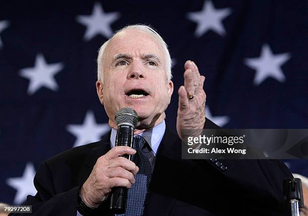 Republican U.S. Presidential hopeful and U.S. Sen. John McCain speaks to supporters during a campaign rally at the Tampa Convention Center January...