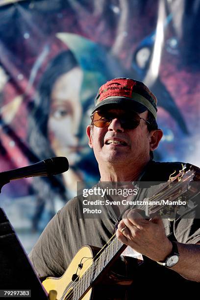 Silvio Rodriguez performs at the Guamajal prison during a concert with fellow Cuban artists Amaury Perez, Sexto Sentido and Havana city historian...