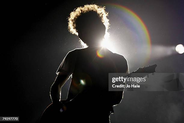 Brad Delson of Linkin Park performs at the 02 Arena January 28, 2008 in London, England.