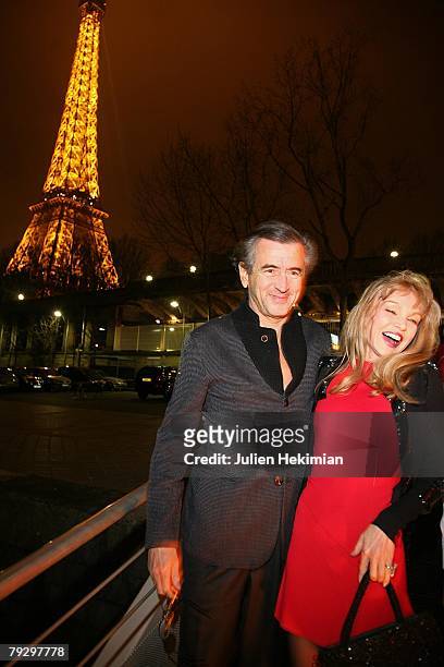 French philosopher Bernard-Henri Levy and his wife Arielle Dombasle attend SOS Racisme Party on the Maxim's barge on January 28, 2008 in Paris,...