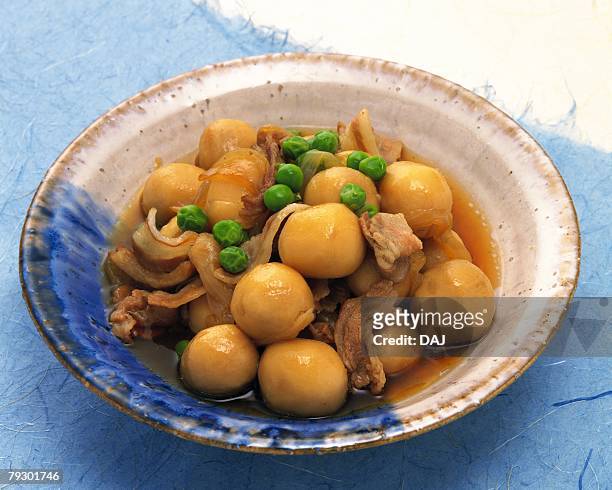 beef and potatoes cooked in soy sauce, high angle view - nimono 個照片及圖片檔