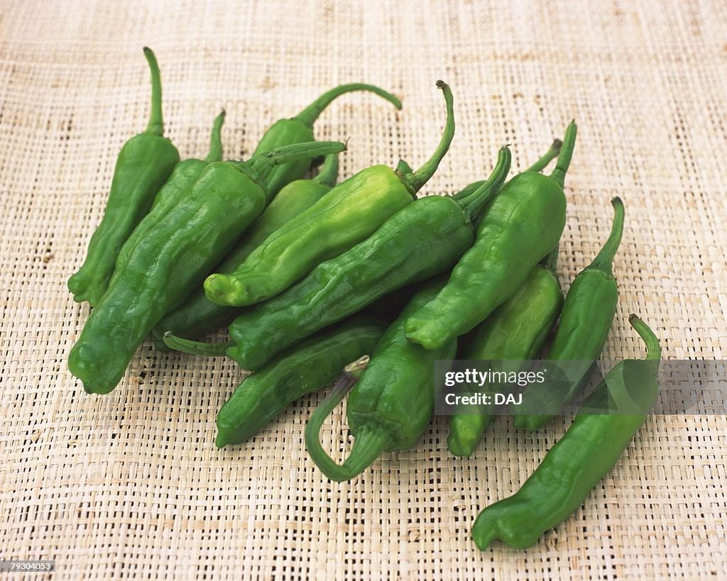 Closed Up Image of Several Green Peppers, High Angle View