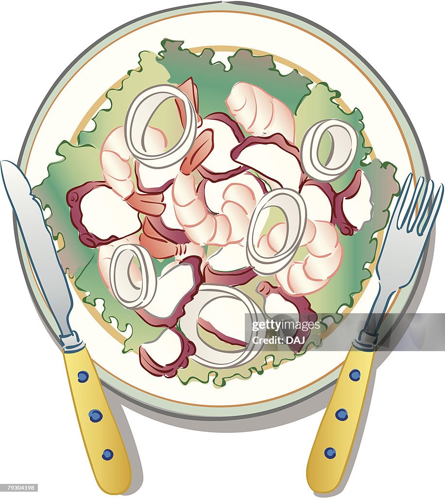 Plate of seafood salad