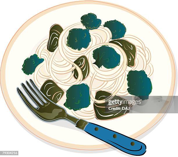 pasta with broccoli - broccoli isolated stock illustrations
