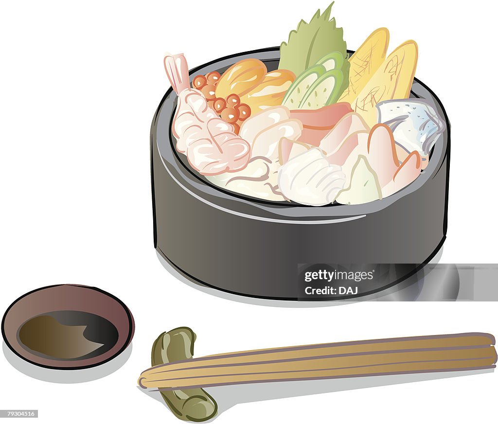 Chirashi sushi and chopsticks