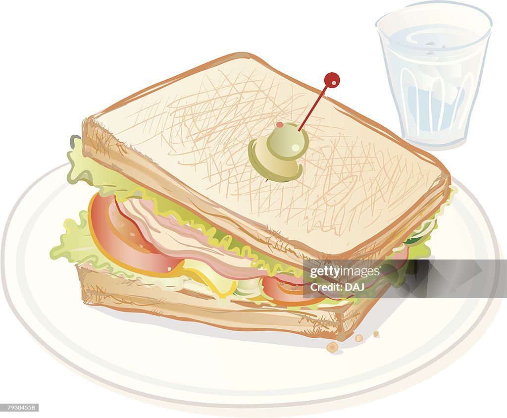 Toasted BLT sandwich and water