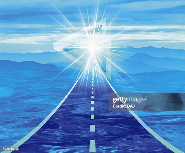 straight driveway and sunshine, computer graphics, composition - mountain clouds road stock illustrations