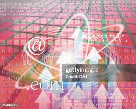 Arrows and image of web address and computer language, Computer Graphics, composition Arrows and image of web address and computer language, Computer Graphics, composition