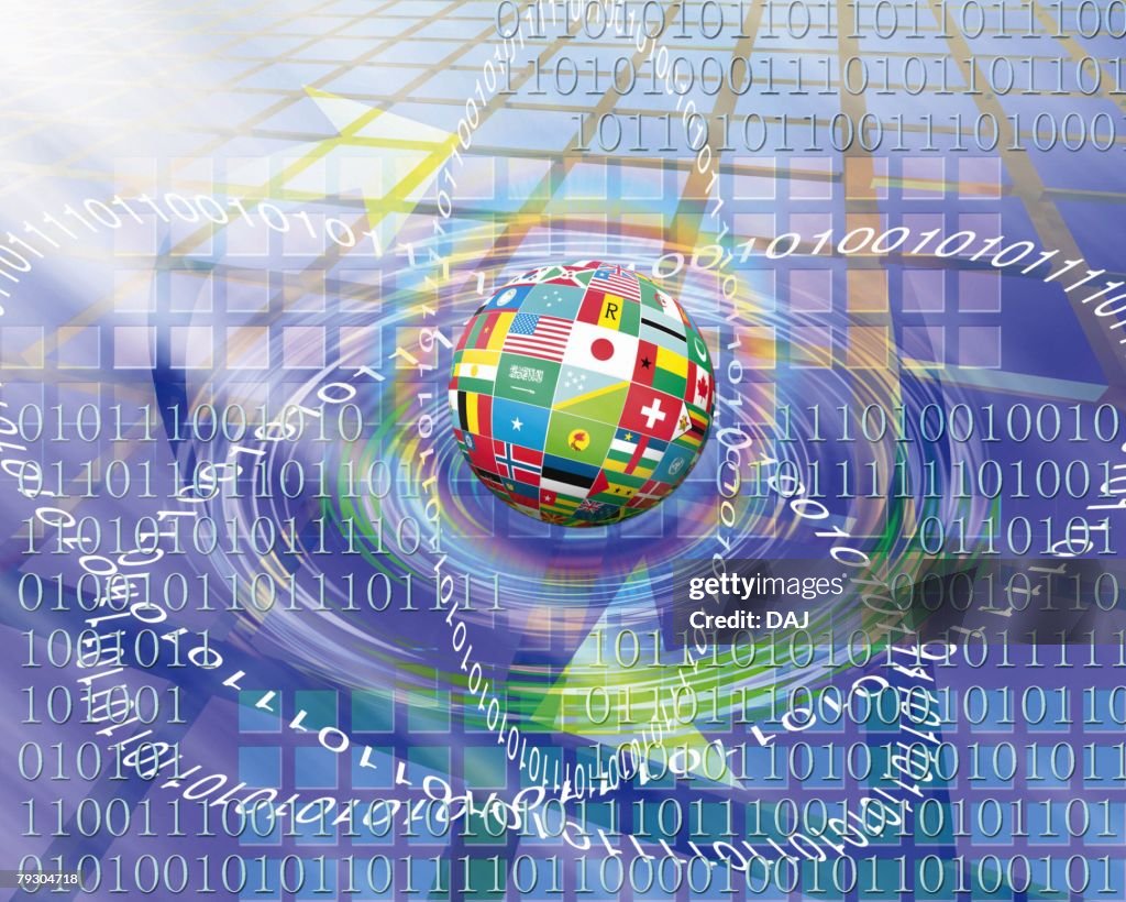Computer Lingo Graphics Ball Constructed With Various National Flags And Image Of Computer ...