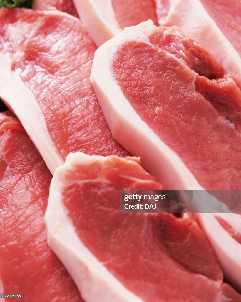 Raw pork (Loin), Full Frame, high angle view, close up