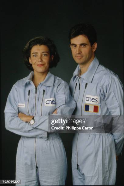 French Astronauts Claudie Andre-Deshays and Leopold Eyharts.