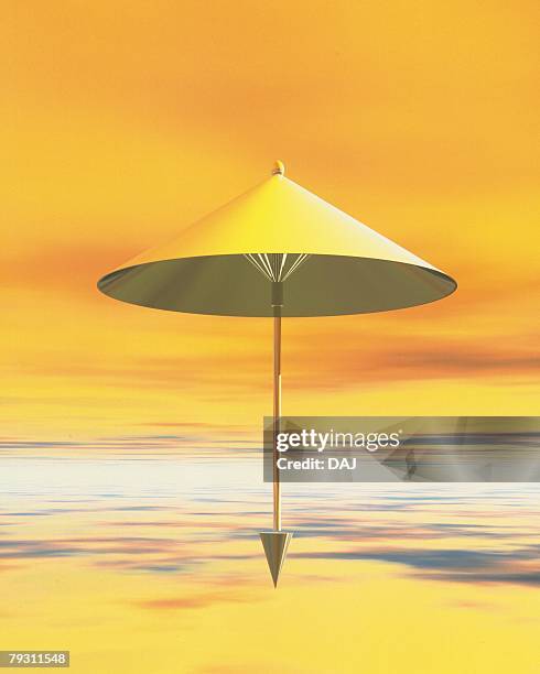 umbrella on triangular pyramid in space, front view, composite - 三角錐 ストックフォトと画像