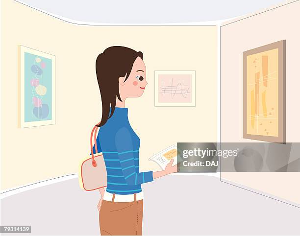 art gallery, illustrative technique - gallery interior stock illustrations