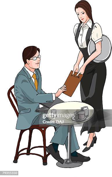 waitress taking order from a customer, illustration - waitress serving stock illustrations