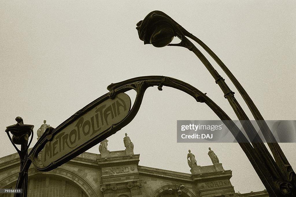 Closed Up Image of a Signboard of a Subway Station, Low Angle View, Side View, Paris, France