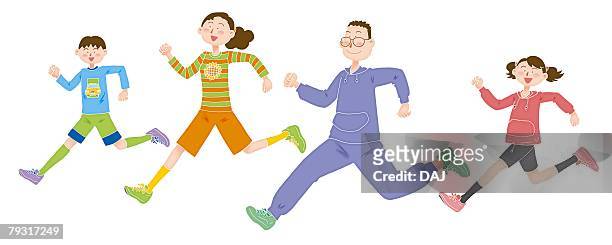 a family running together, illustration - asian couple exercise stock illustrations