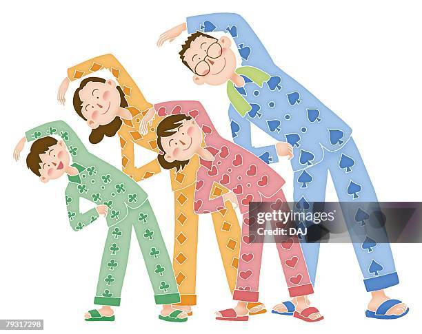 a family exercising together, illustration - asian couple exercise stock illustrations