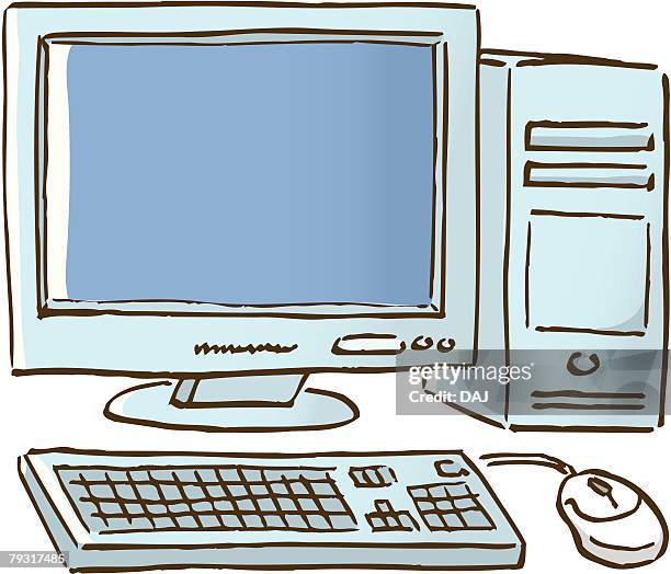 personal computer, close up, high angle view - computer screen close up stock illustrations
