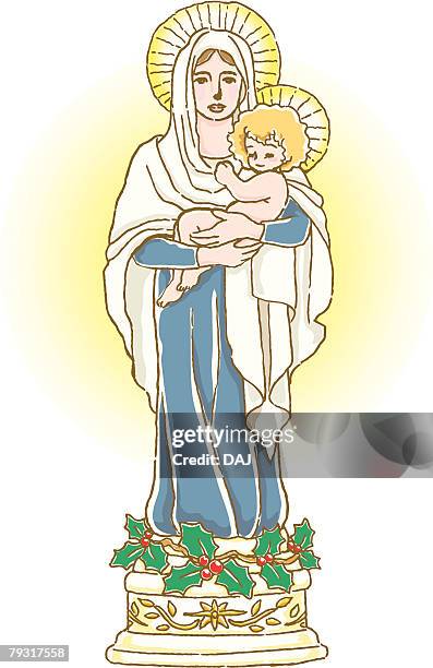 ilustrações de stock, clip art, desenhos animados e ícones de painting of blessed virgin mary and jesus christ, illustration - blessed mother mary