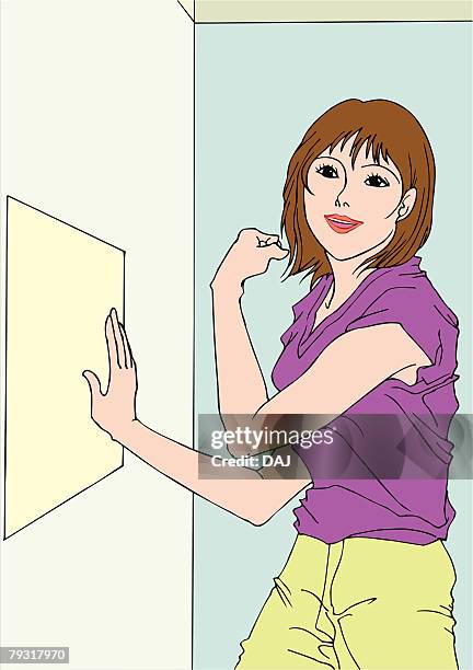 woman flexing arm, portrait, side view - flexing vector stock illustrations