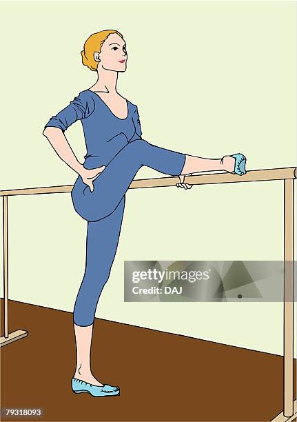 woman doing ballet exercises, side view - indoor exercise stock illustrations