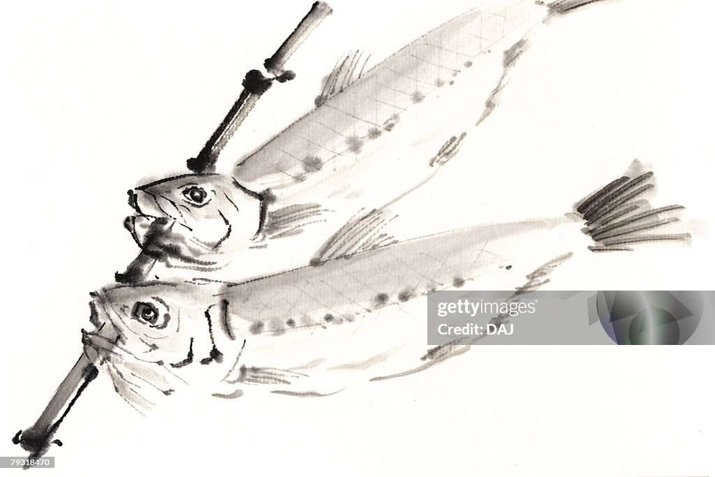 Dried Sardines, Ink Brush Paintin