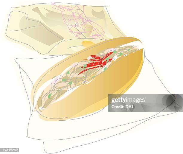 bread of fried chinese noodle, illustrative technique - fried noodle stock illustrations