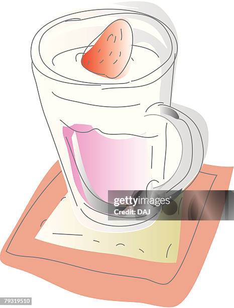 stockillustraties, clipart, cartoons en iconen met strawberry milk, illustrative technique - onderzetter