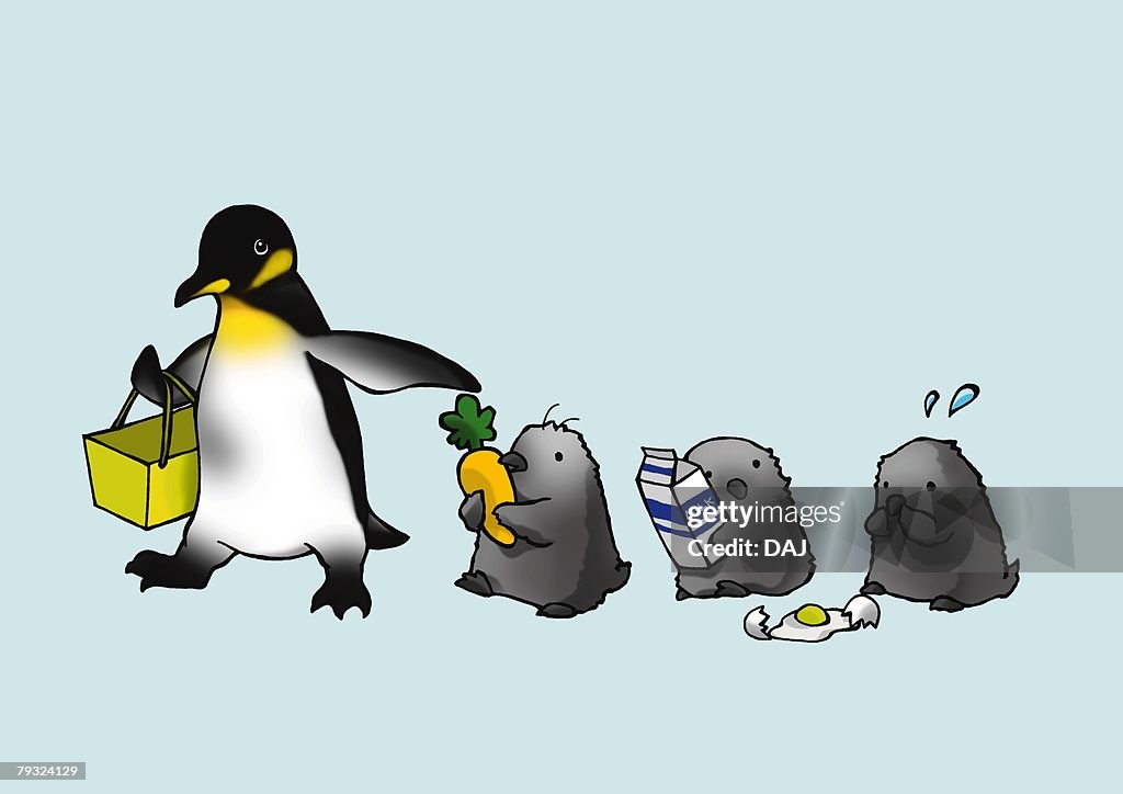 Penguin Family Walking In Line Front View Blue Background High-Res Vector  Graphic - Getty Images