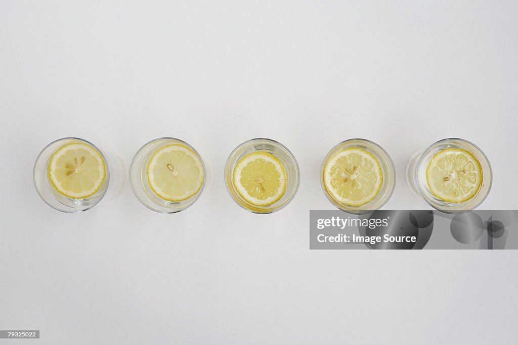 Slices of lemon in glasses of water