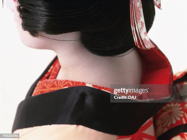 close up view of the neck of the kabuki actor acting as female, high angle view - kabuki stock-fotos und bilder