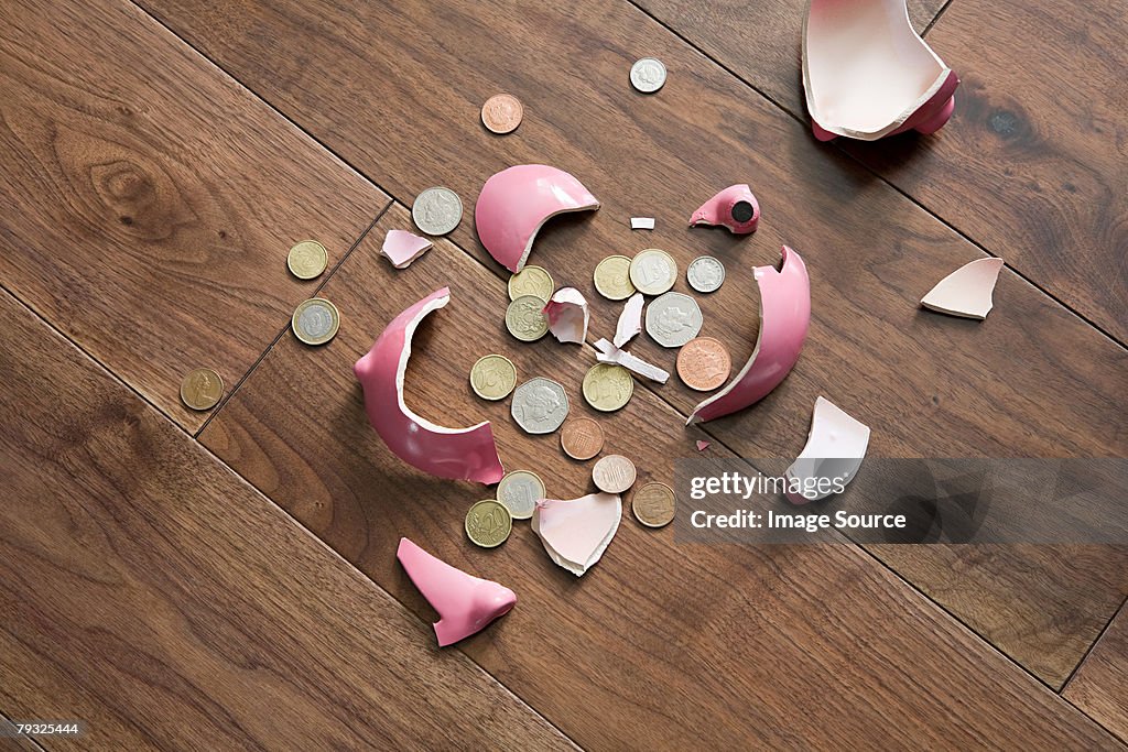 A smashed piggy bank