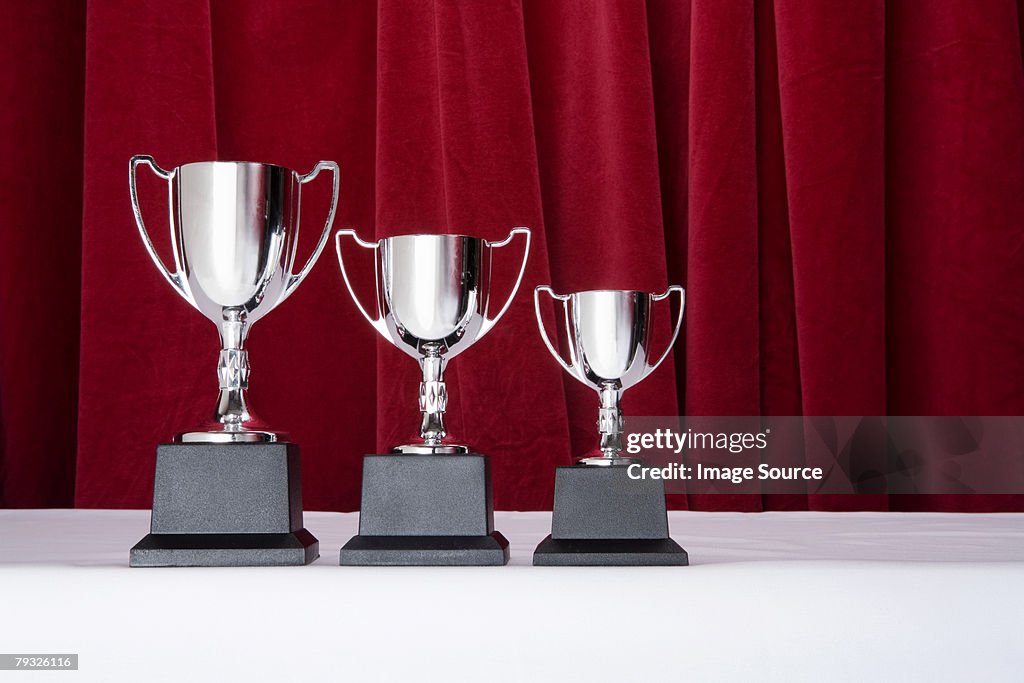 Three silver trophies