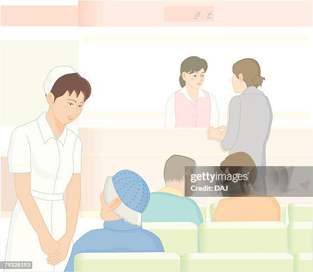 patients and nurses communicating, illustration - nurse headshot stock illustrations