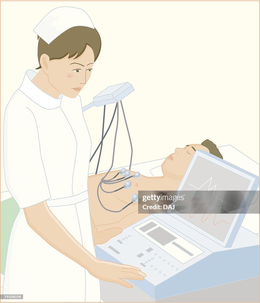 Nurse measuring patients heart rate, Illustration