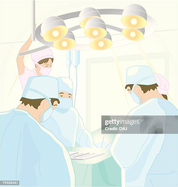 doctors operating on patient, illustration - nurse serious stock illustrations