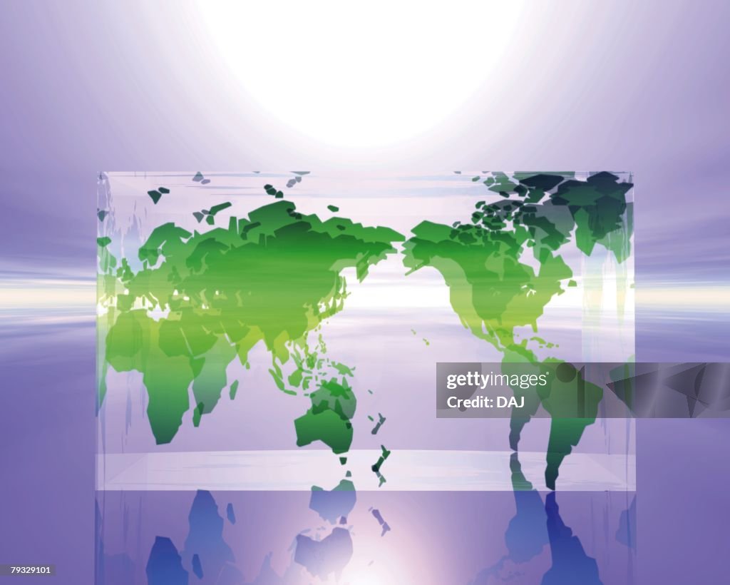 World Map Of Rectangular Crystal Front View Computer Graphics ...