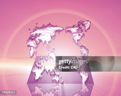 World map cut out of rectangular crystal, Computer Graphics, composition World map cut out of rectangular crystal, Computer Graphics, composition