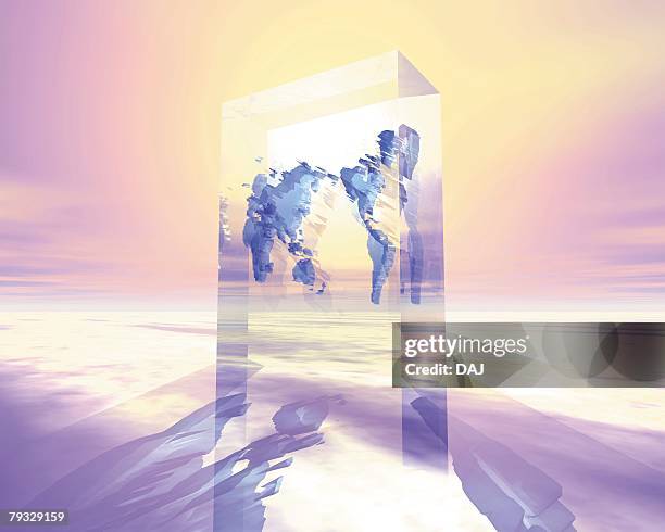 world map of square crystal, computer graphics, composition - crystal block stock illustrations