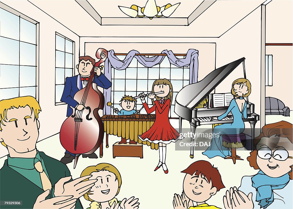 Family Playing Instruments Together, Illustrative Technique