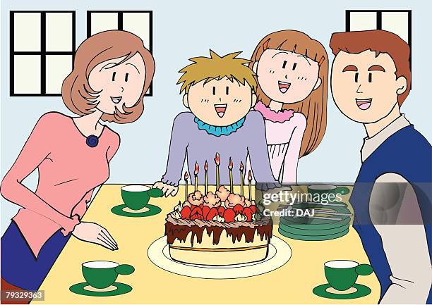 family having a birthday party, illustrative technique - geburtstag 11 stock-grafiken, -clipart, -cartoons und -symbole