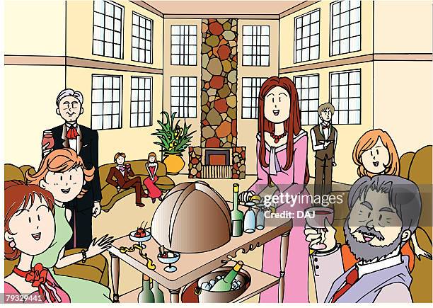 party, illustrative technique - man drinking bottle stock illustrations