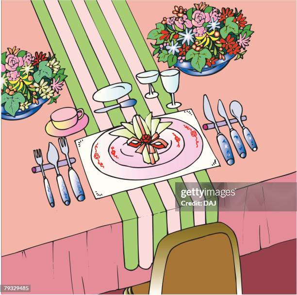 table setting, illustrative technique - table setting top view stock illustrations